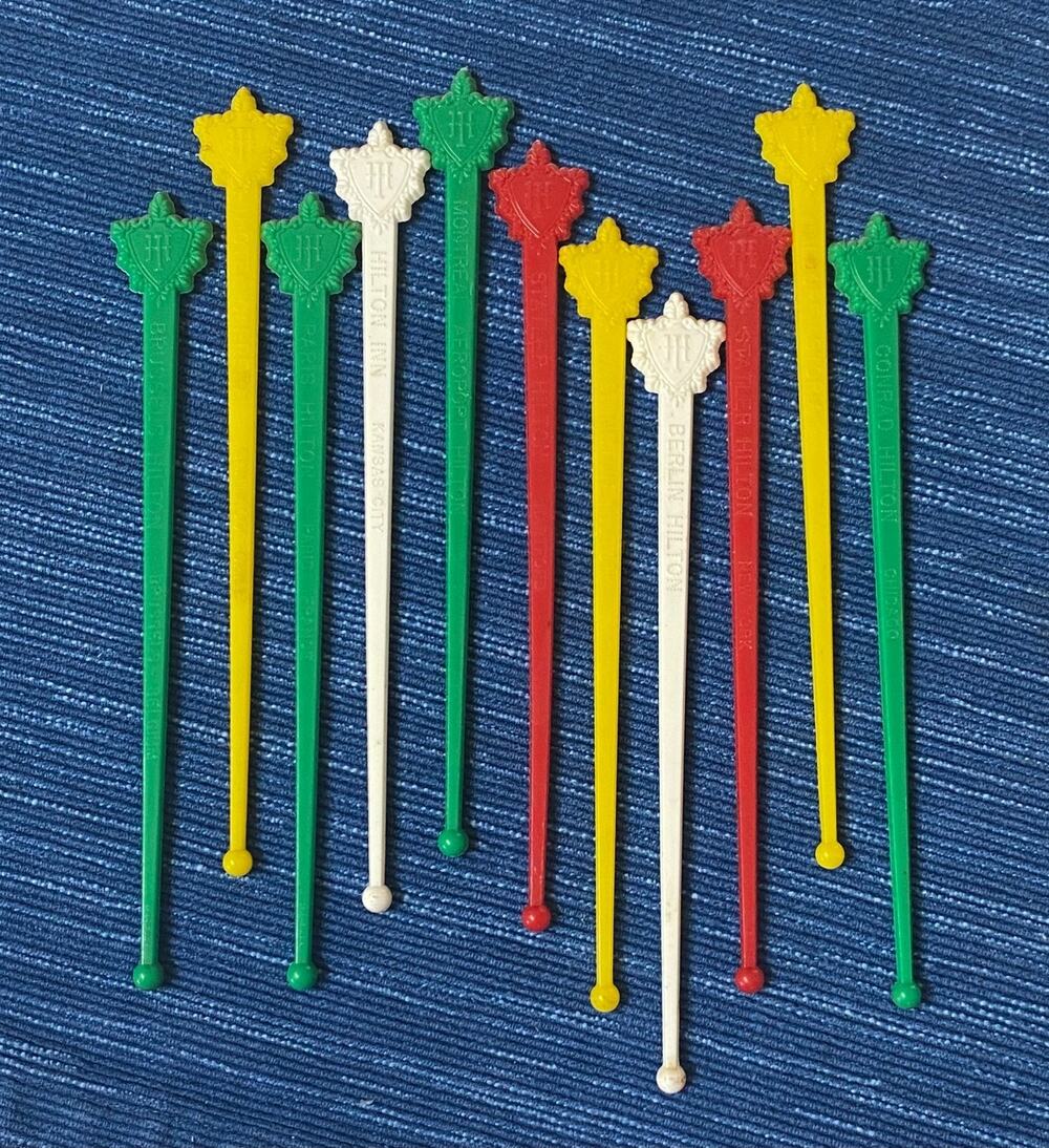 11 Vintage Swizzle Cocktail Drink Stir Sticks Hilton Hotels Lot Paris Berlin